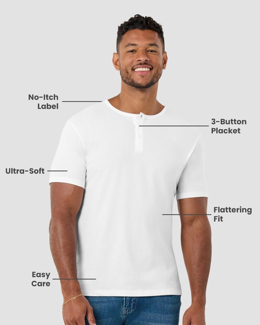 image:imageHenley Shirts for Men Short Sleeve Casual Fitted 3 Button Crew S4XLWhite Logo