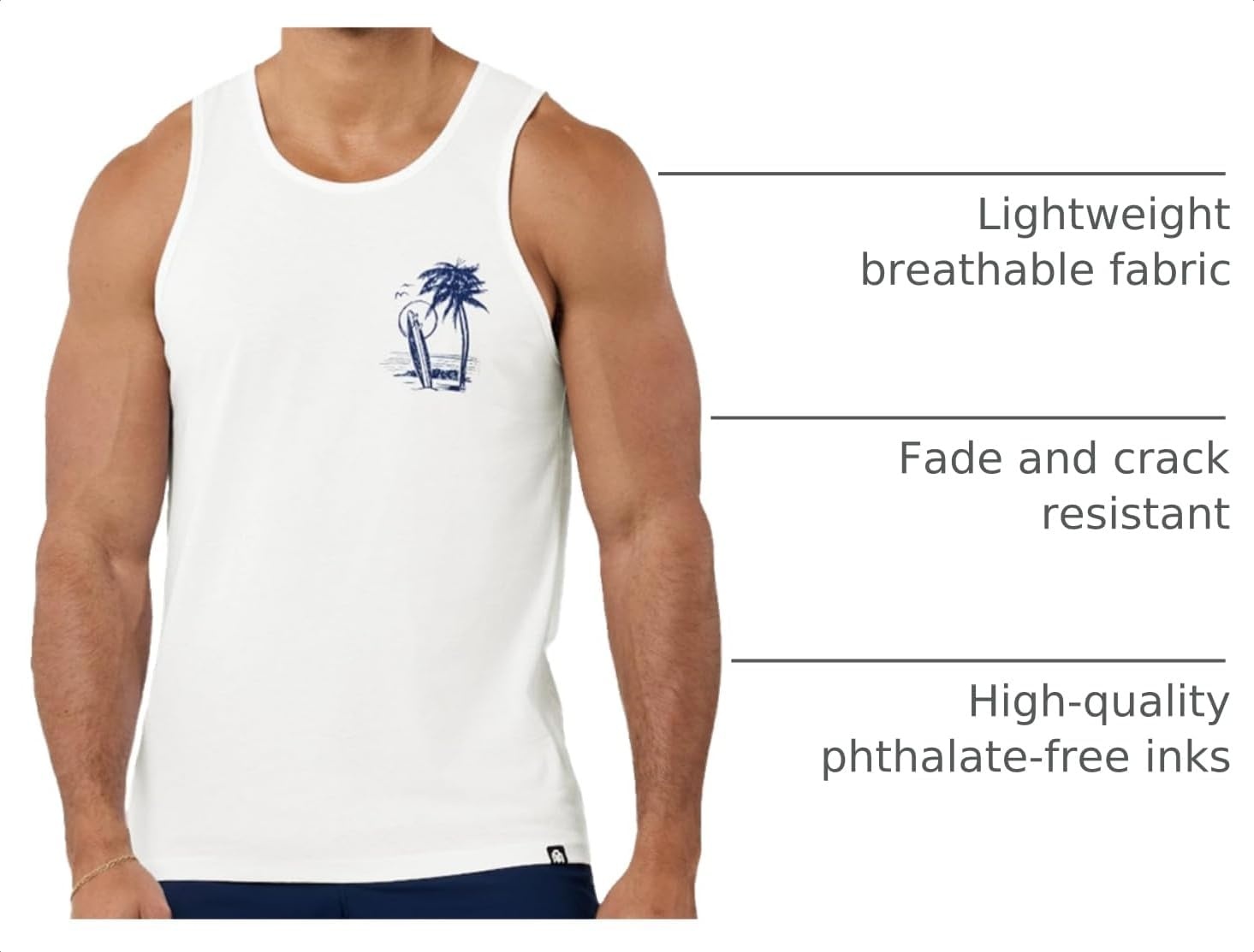 image:imageINTO THE AM Graphic Tank Tops for Men Cool Summer Beach Muscle Tanks S2XLBeach Bungalow White