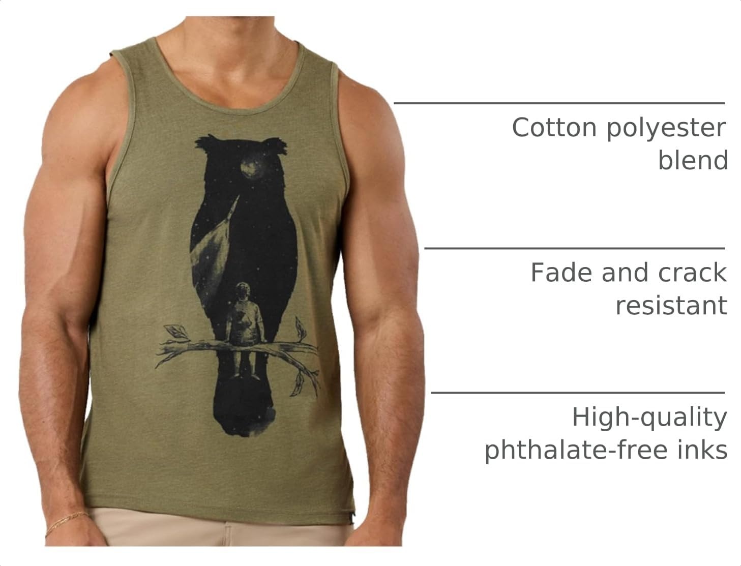 image:imageINTO THE AM Graphic Tank Tops for Men Cool Summer Beach Muscle Tanks S2XLDreamer Olive Green