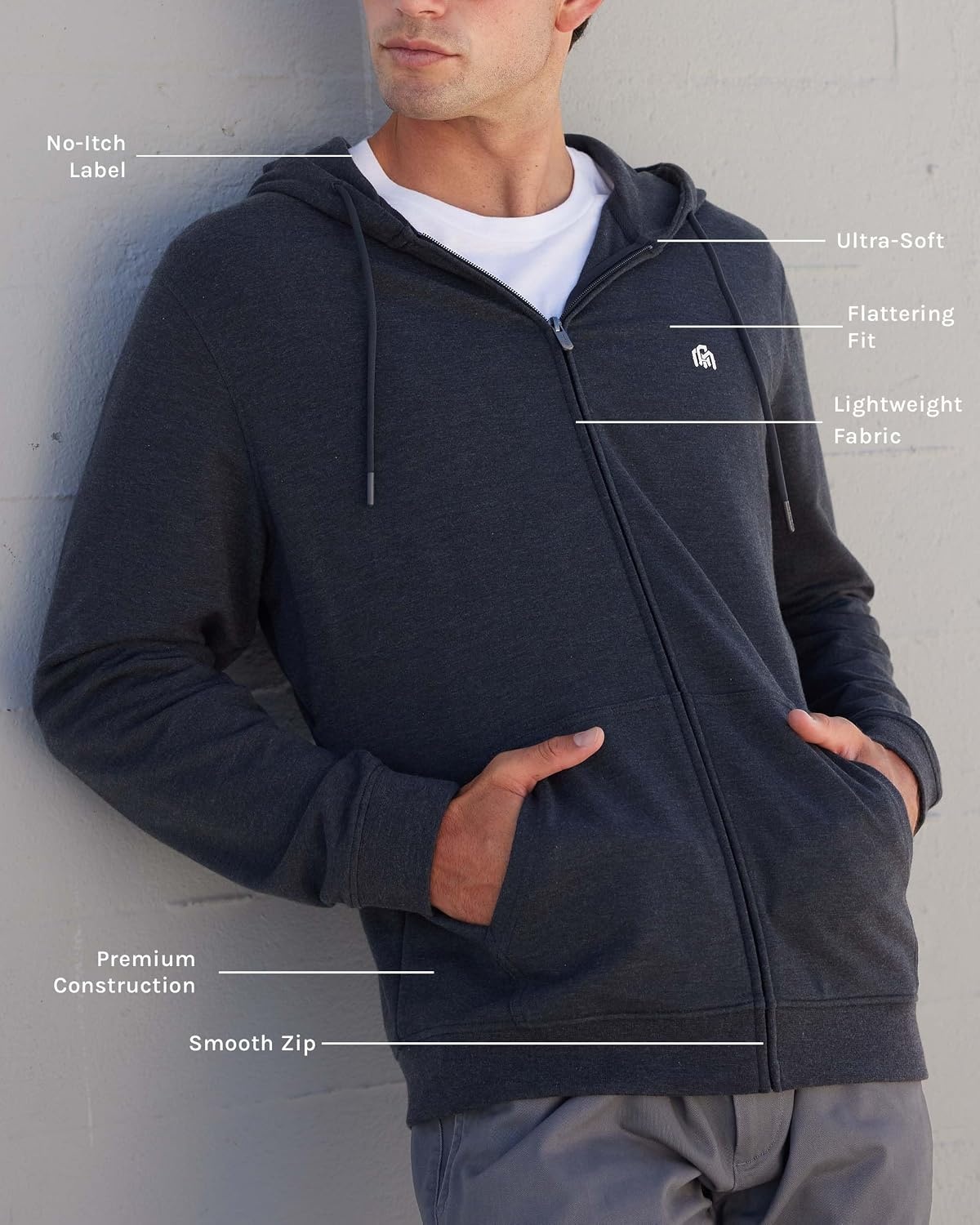 image:imageINTO THE AM Zip Up Hoodies for Men Lightweight Full Zip Fleece Casual S4XLNonbranded Navy