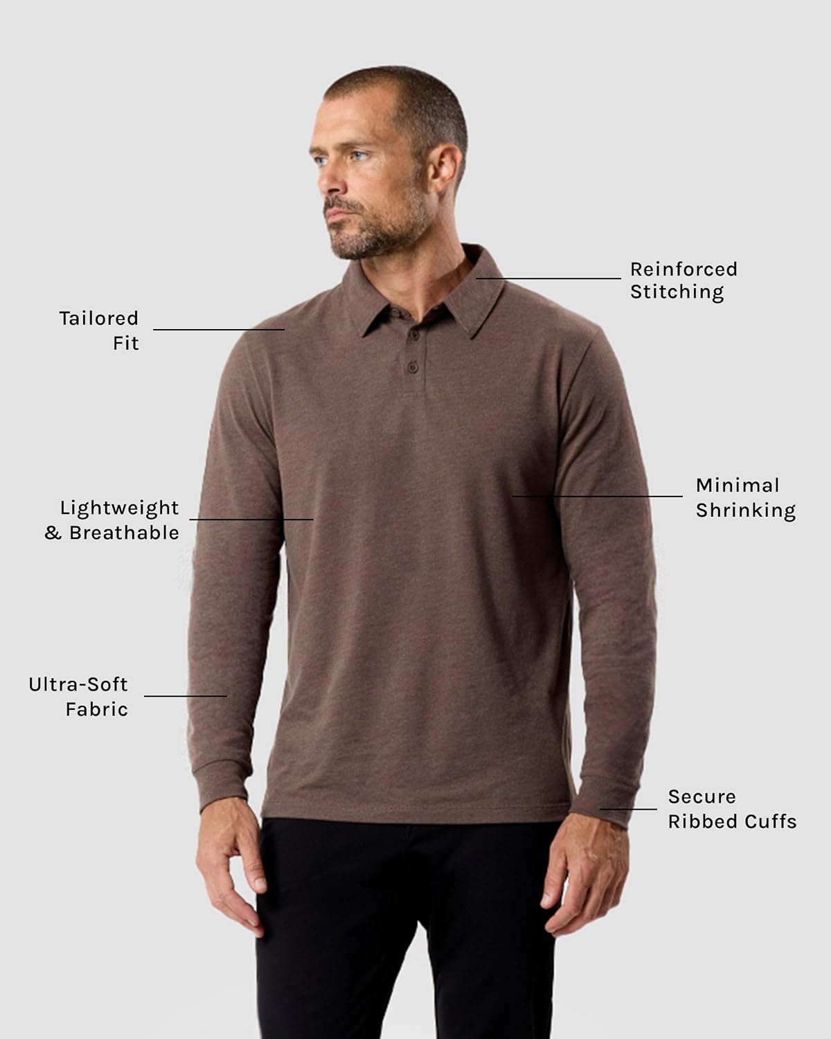 image:imageLong Sleeve Polo Shirts for Men Slim Fit Collared Soft Cotton S4XLNonbranded Brown