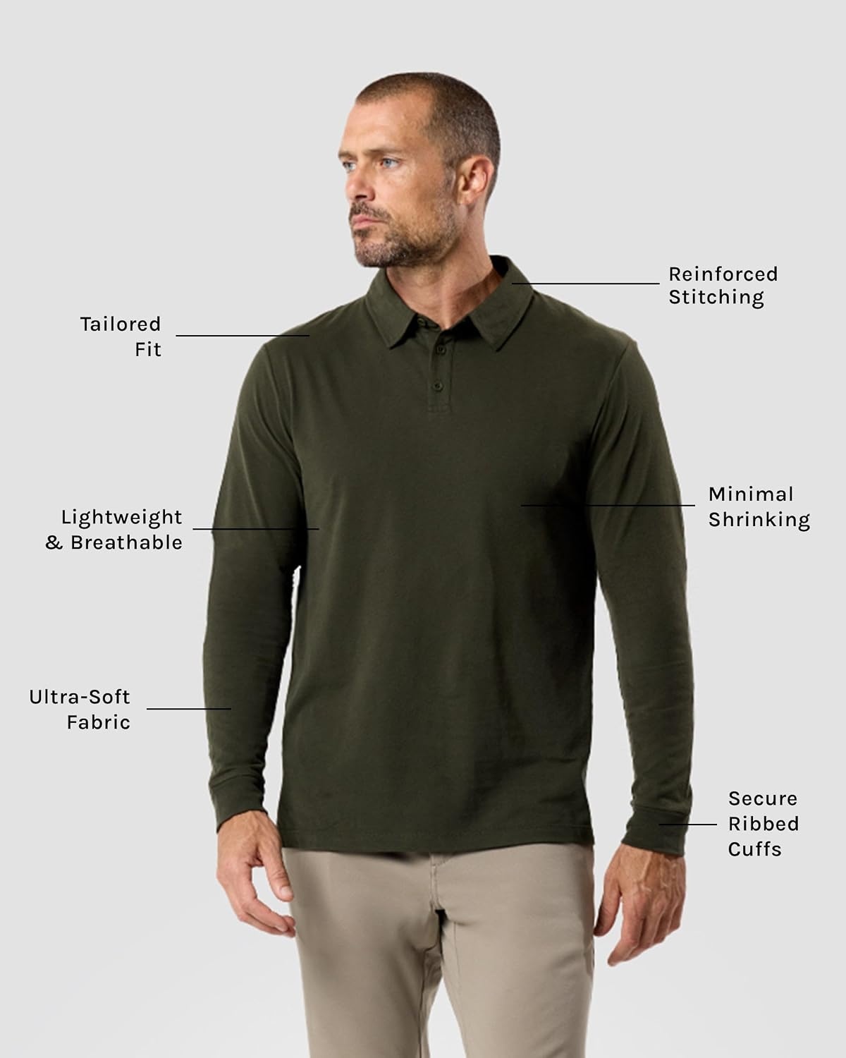 image:imageLong Sleeve Polo Shirts for Men Slim Fit Collared Soft Cotton S4XLNonbranded Dark Olive Green