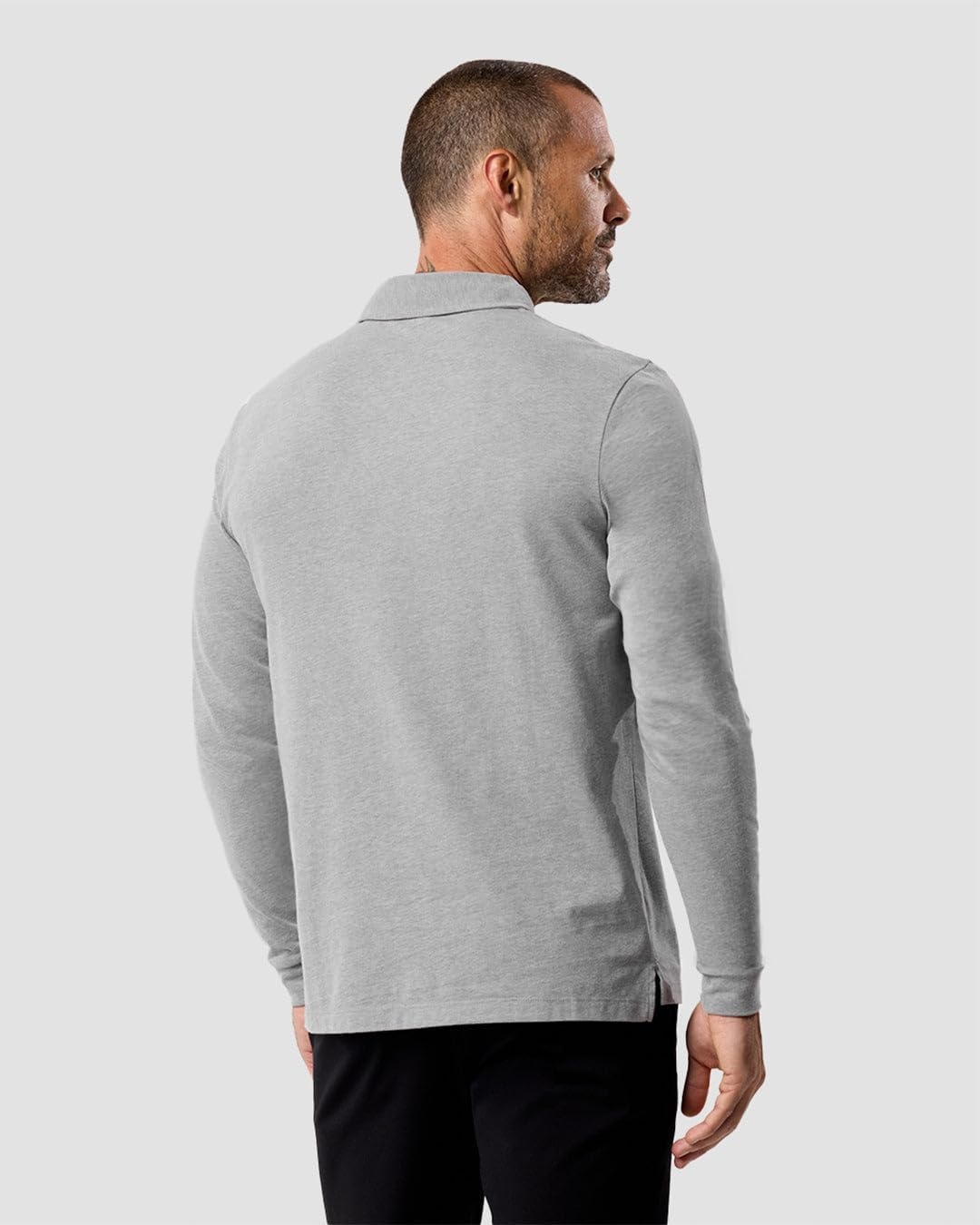 image:imageLong Sleeve Polo Shirts for Men Slim Fit Collared Soft Cotton S4XLNonbranded Grey