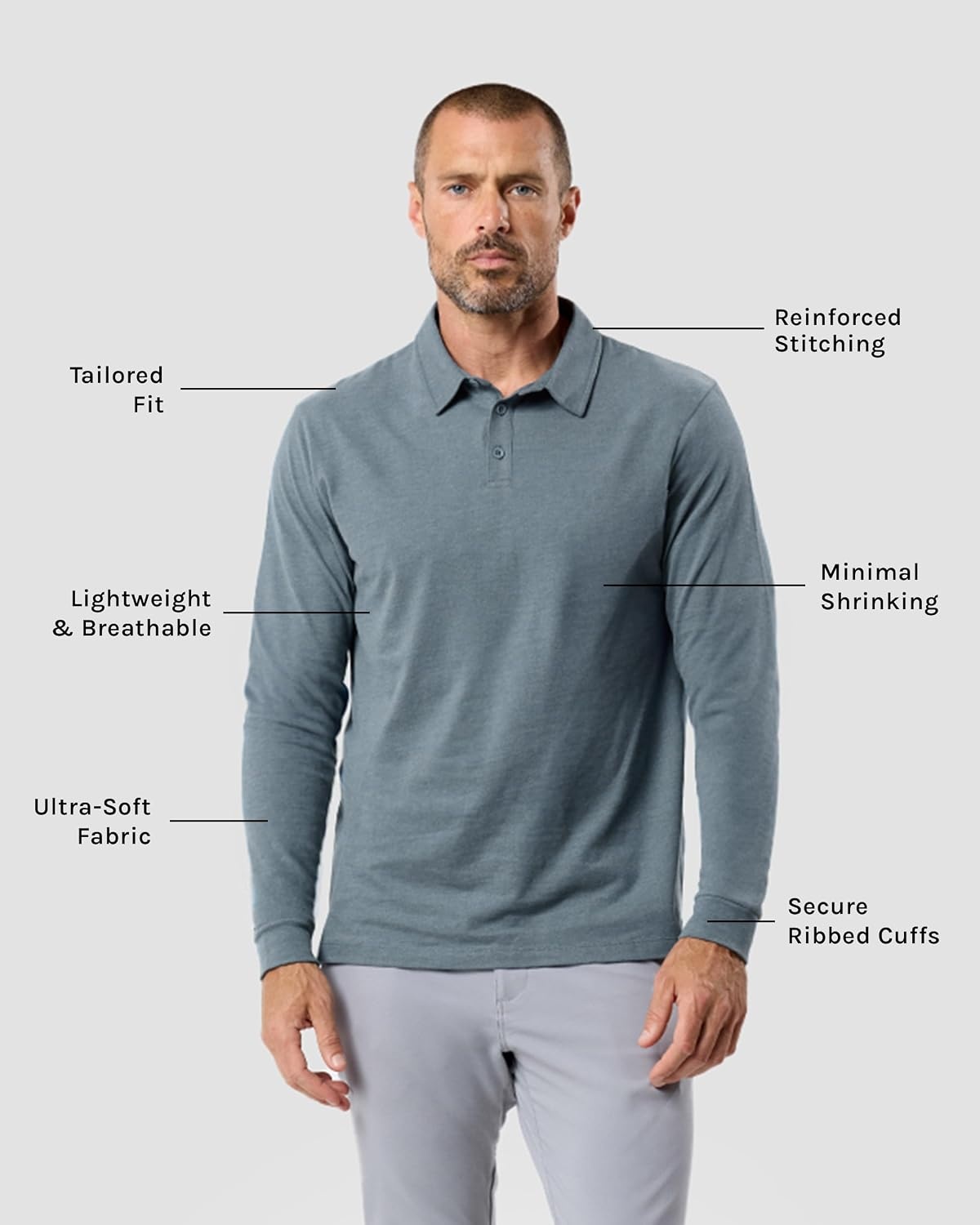 image:imageLong Sleeve Polo Shirts for Men Slim Fit Collared Soft Cotton S4XLNonbranded Indigo