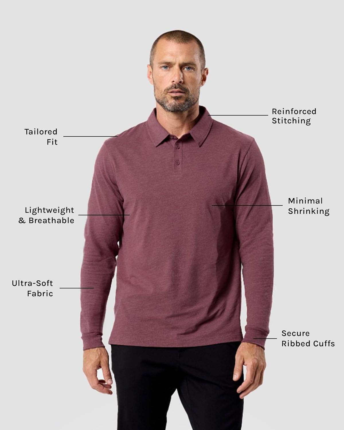 image:imageLong Sleeve Polo Shirts for Men Slim Fit Collared Soft Cotton S4XLNonbranded Maroon