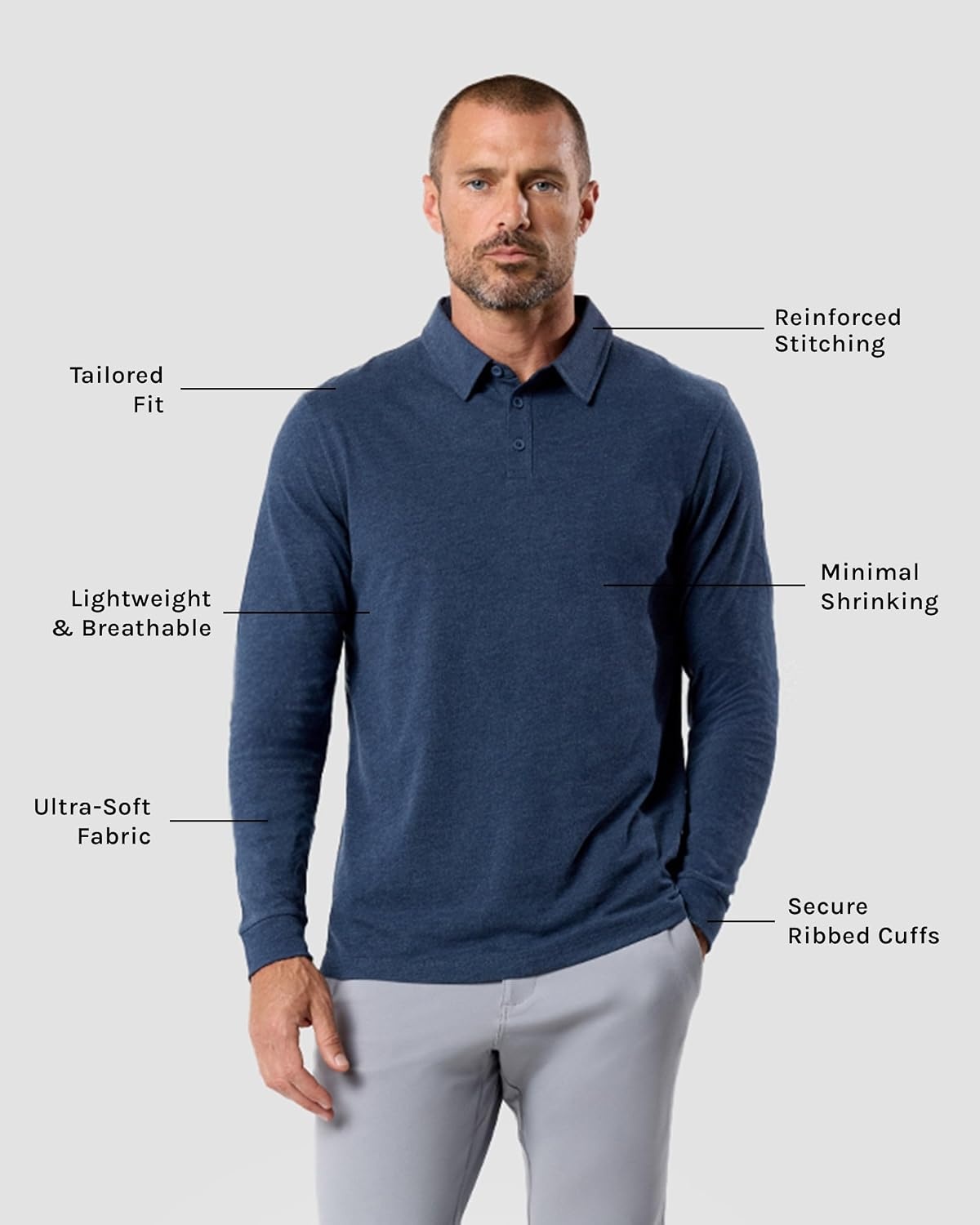image:imageLong Sleeve Polo Shirts for Men Slim Fit Collared Soft Cotton S4XLNonbranded Navy