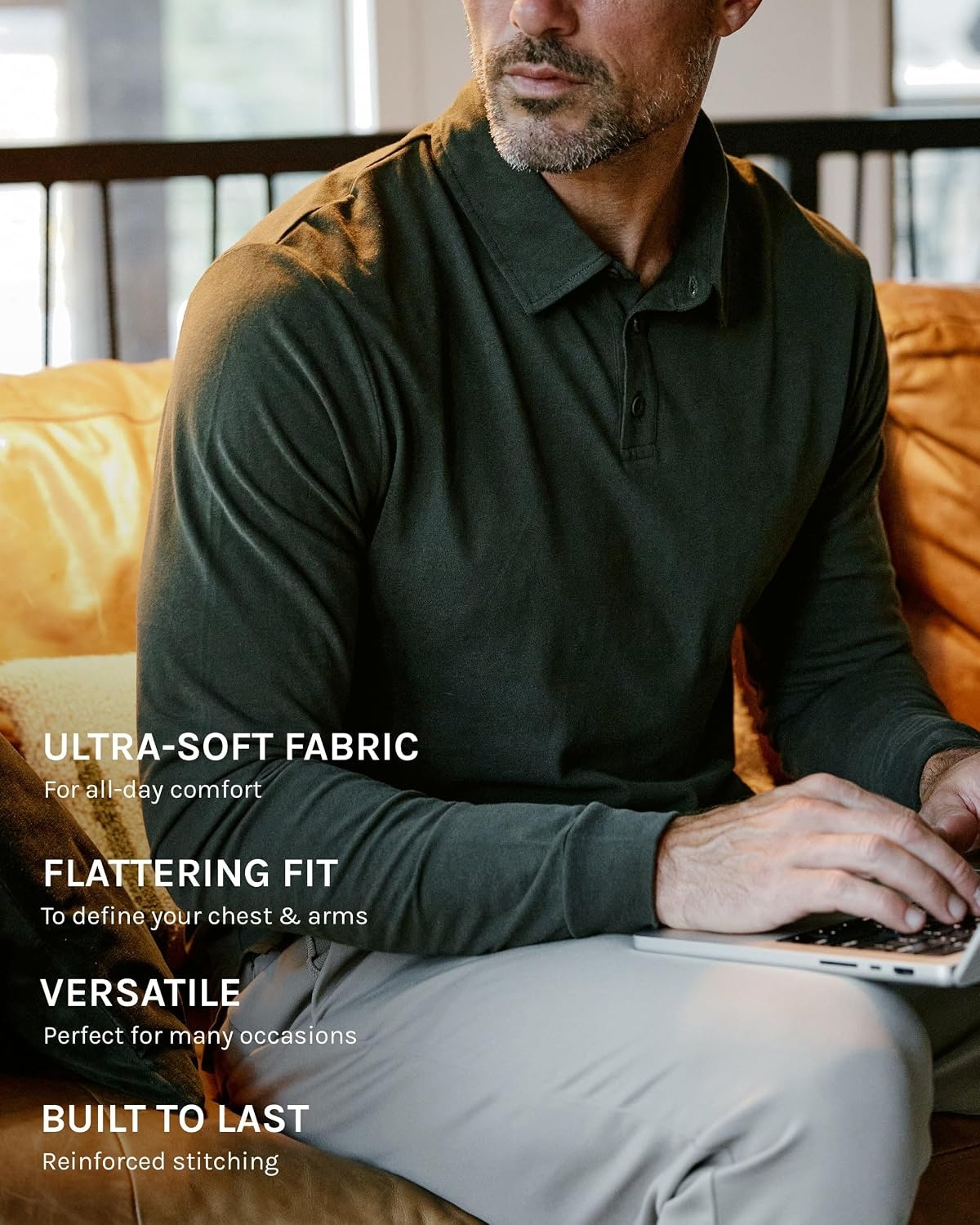 image:imageLong Sleeve Polo Shirts for Men Slim Fit Collared Soft Cotton S4XLPack of 5 Nonbranded BlackCharcoalIndigoMidnight OliveNavy