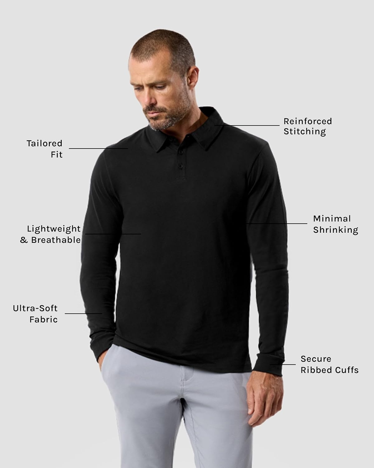 image:imageLong Sleeve Polo Shirts for Men Slim Fit Collared Soft Cotton S4XLPack of 5 Nonbranded BlackCharcoalIndigoMidnight OliveNavy
