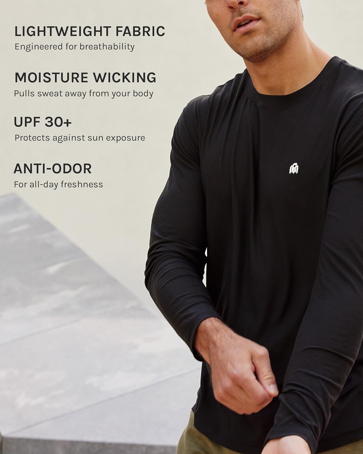image:imageLong Sleeve Workout Shirts for Men Dri Fit Quick Dry Gym Tees S4XL3pack BlackBlackBlack Logo