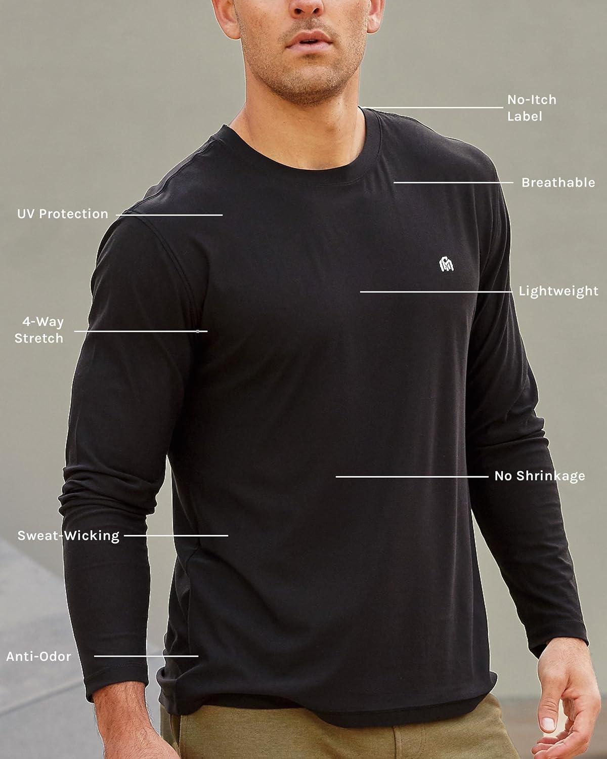 image:imageLong Sleeve Workout Shirts for Men Dri Fit Quick Dry Gym Tees S4XL3pack BlackIndigoNavy Logo