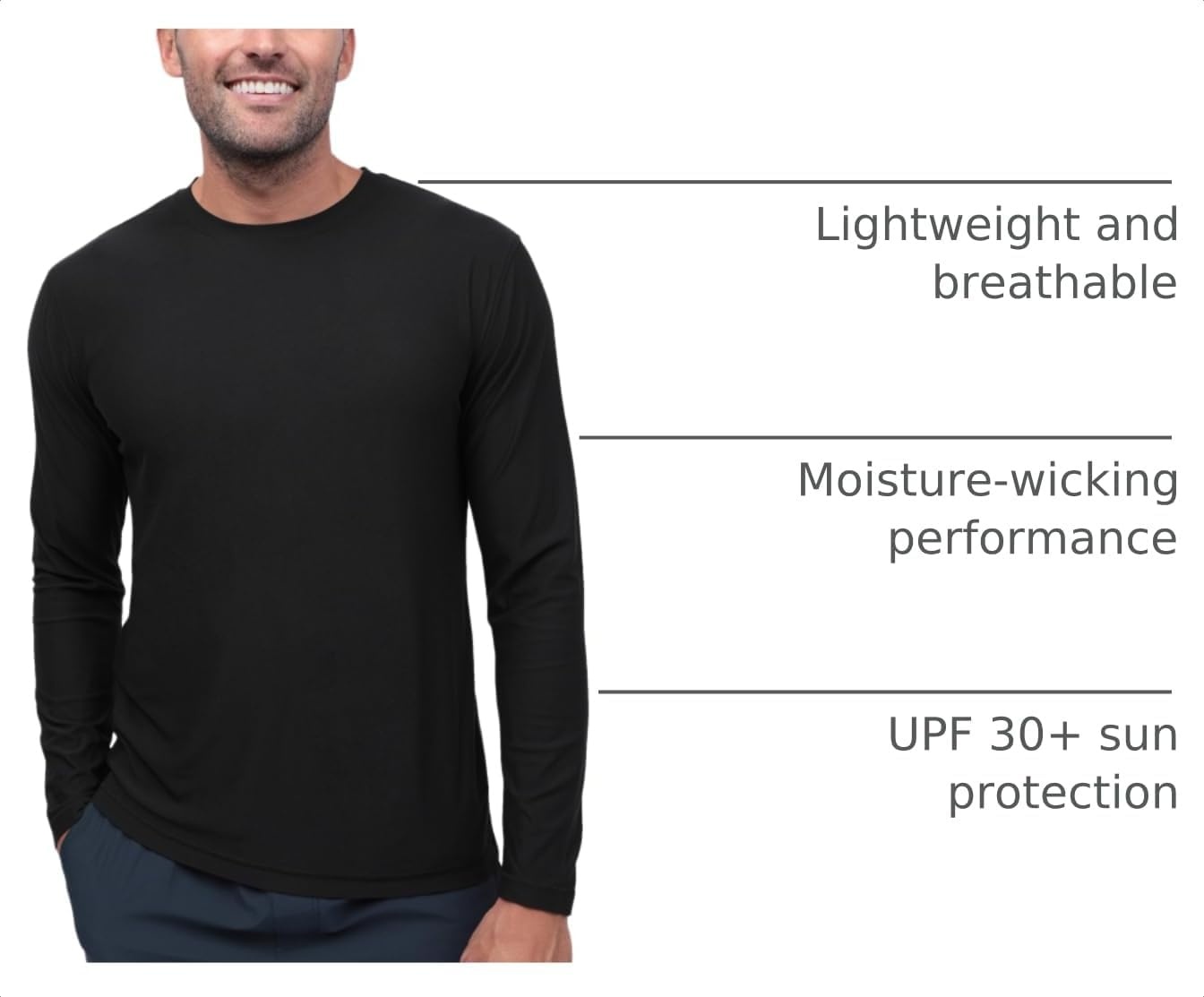 image:imageLong Sleeve Workout Shirts for Men Dri Fit Quick Dry Gym Tees S4XLBlack Nologo