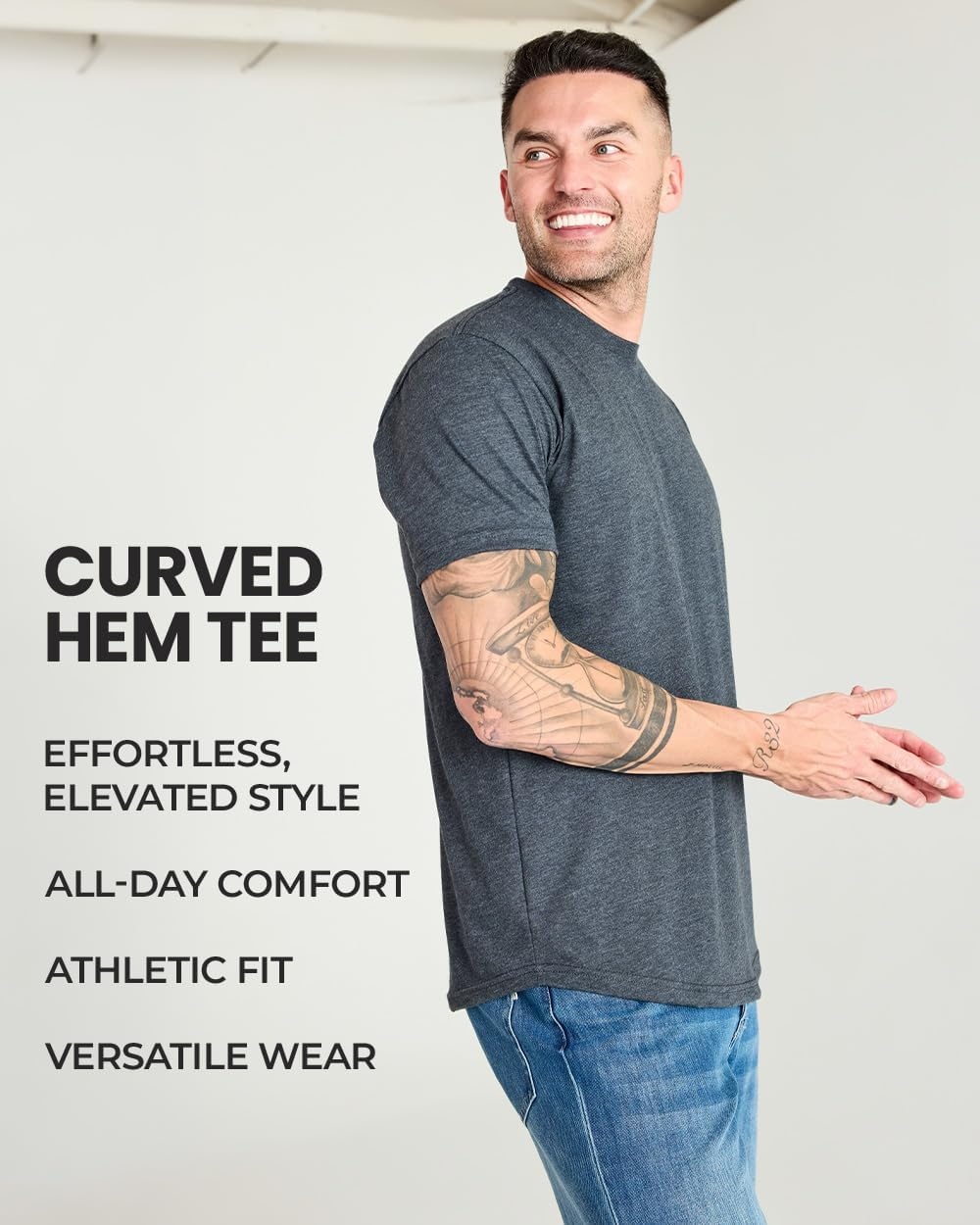 image:imageMens Curved Hem T Shirts Drop Cut Modern Fit Soft Cotton Casual S4XLBlack