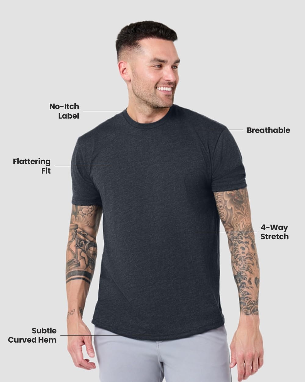 image:imageMens Curved Hem T Shirts Drop Cut Modern Fit Soft Cotton Casual S4XLCharcoal