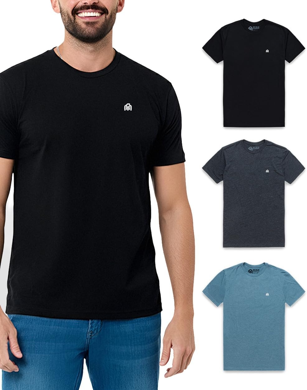image:imageMens T Shirts Soft Cotton Crew Neck Athletic Fit Casual Tees S4XL3pack BlackCharcoalIndigo