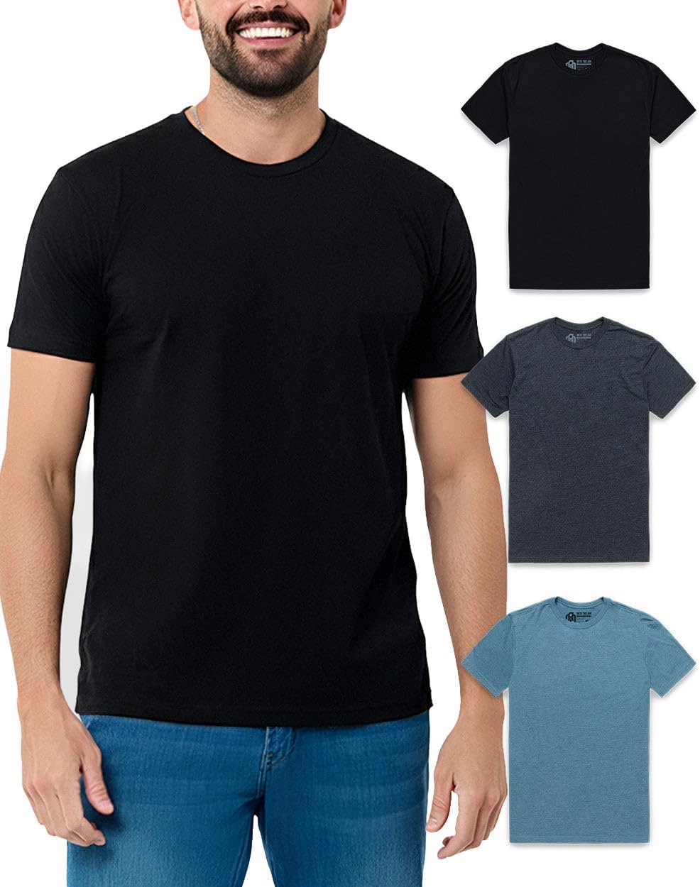 image:imageMens T Shirts Soft Cotton Crew Neck Athletic Fit Casual Tees S4XL3pack BlackCharcoalIndigo