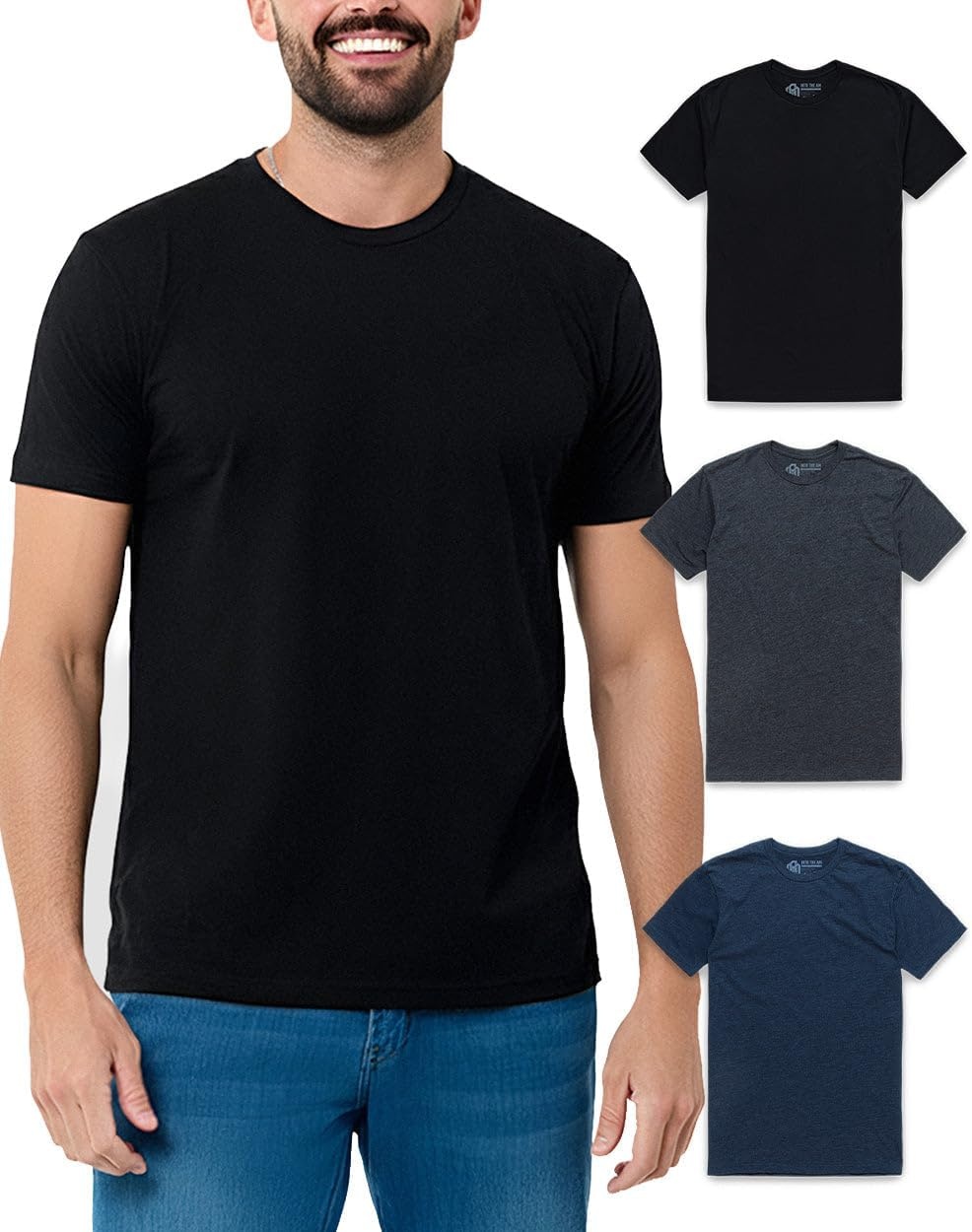 image:imageMens T Shirts Soft Cotton Crew Neck Athletic Fit Casual Tees S4XL3pack BlackCharcoalNavy
