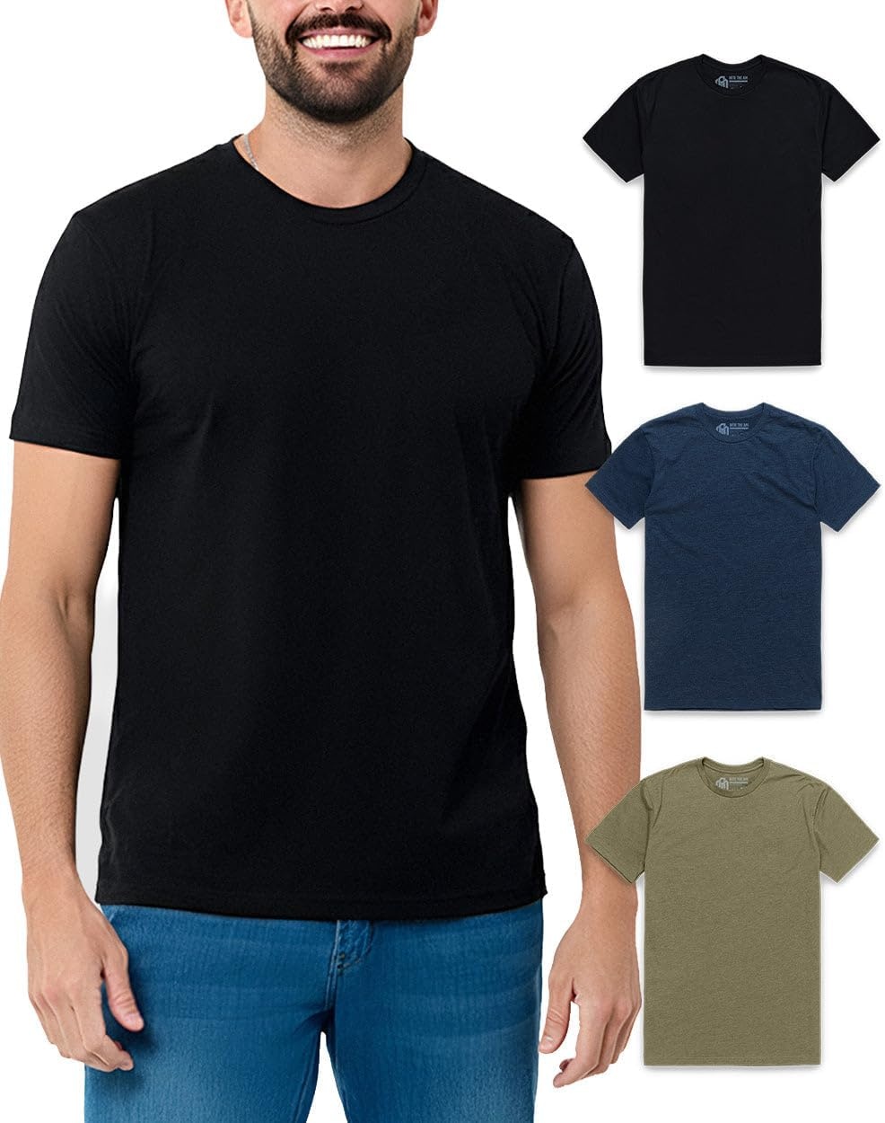 image:imageMens T Shirts Soft Cotton Crew Neck Athletic Fit Casual Tees S4XL3pack BlackNavyOlive Green