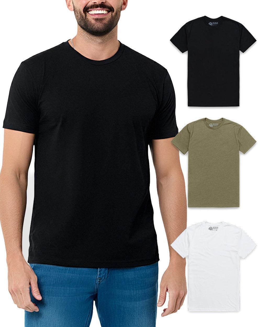 image:imageMens T Shirts Soft Cotton Crew Neck Athletic Fit Casual Tees S4XL3pack BlackOlive GreenWhite