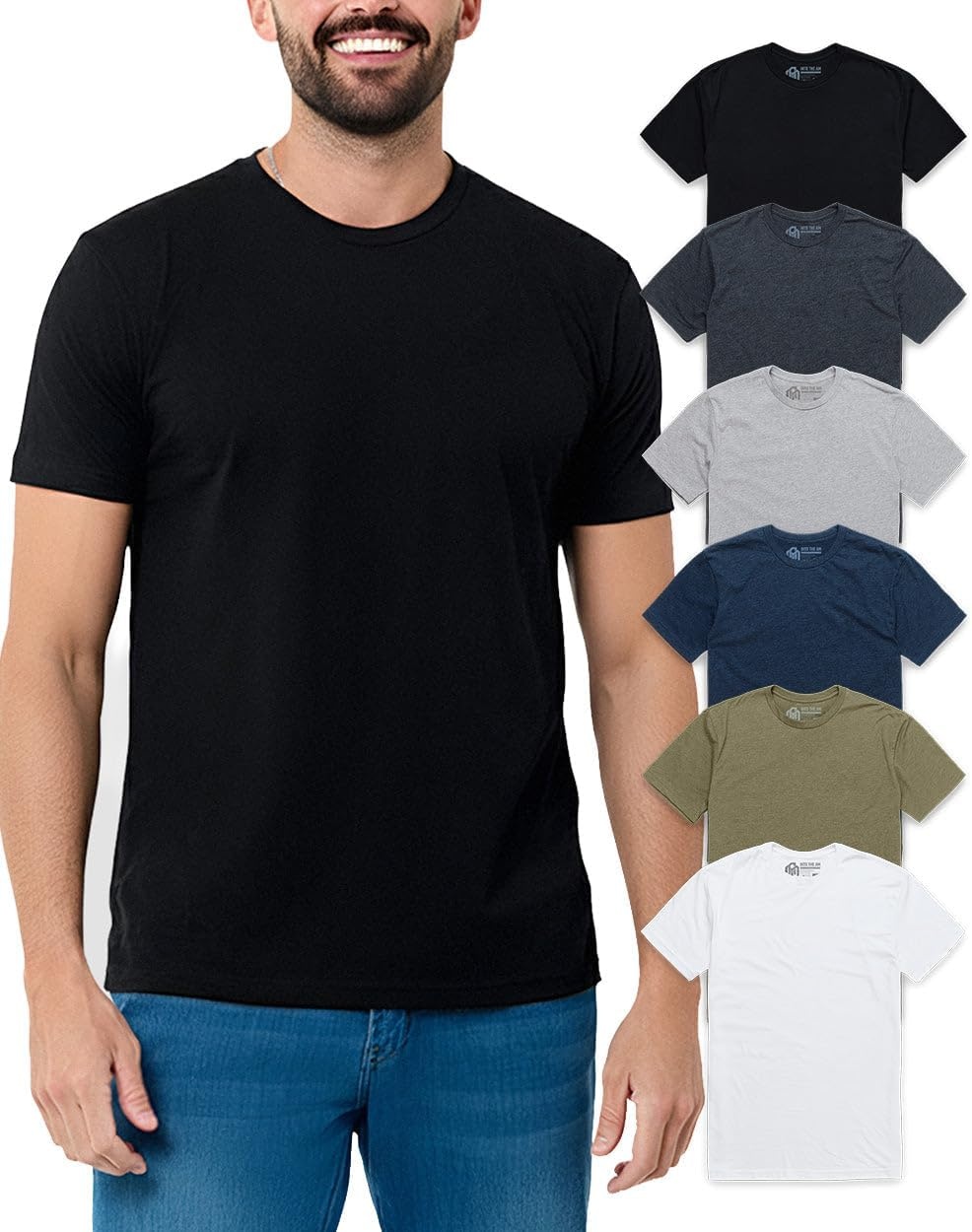 image:imageMens T Shirts Soft Cotton Crew Neck Athletic Fit Casual Tees S4XL6pack BlackCharcoalGreyNavyOlive GreenWhite