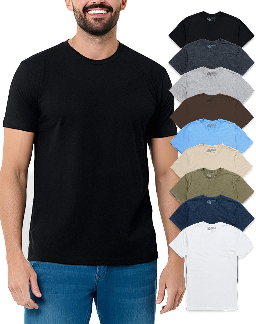 image:imageMens T Shirts Soft Cotton Crew Neck Athletic Fit Casual Tees S4XL9pack BlackCharcoalDark Heather GrayEspressoHeather Columbia BlueHeather TanMilitary GreenMidnight NavyWhite