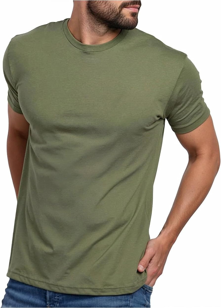 image:imageMens T Shirts Soft Cotton Crew Neck Athletic Fit Casual Tees S4XLOlive Green Heather