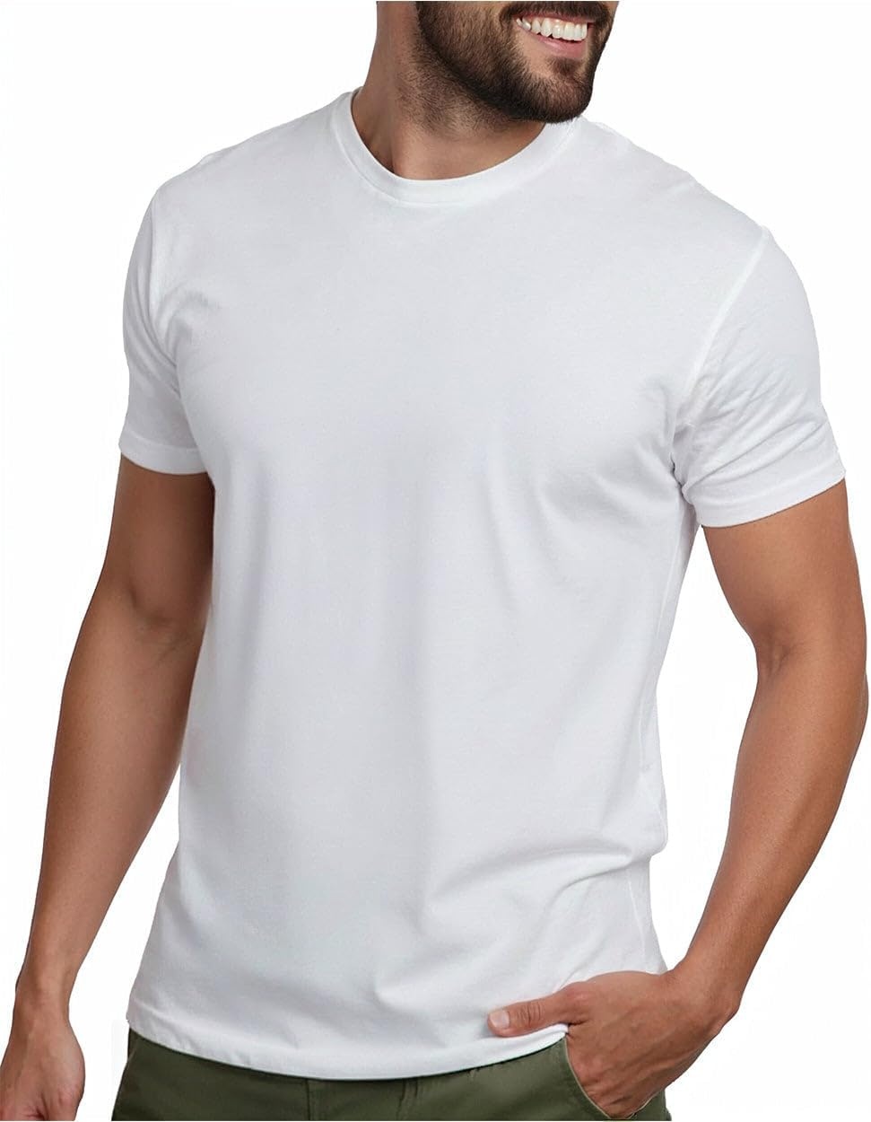 image:imageMens T Shirts Soft Cotton Crew Neck Athletic Fit Casual Tees S4XLWhite
