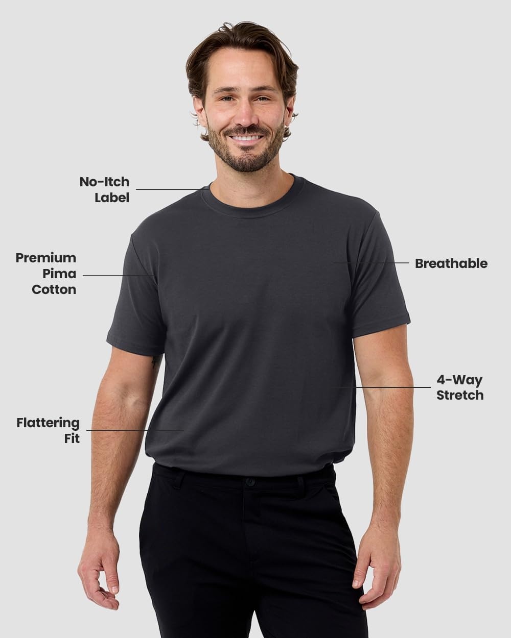 image:imagePima Cotton T Shirts for Men Luxury Soft Crew Tee S4XLCharcoal