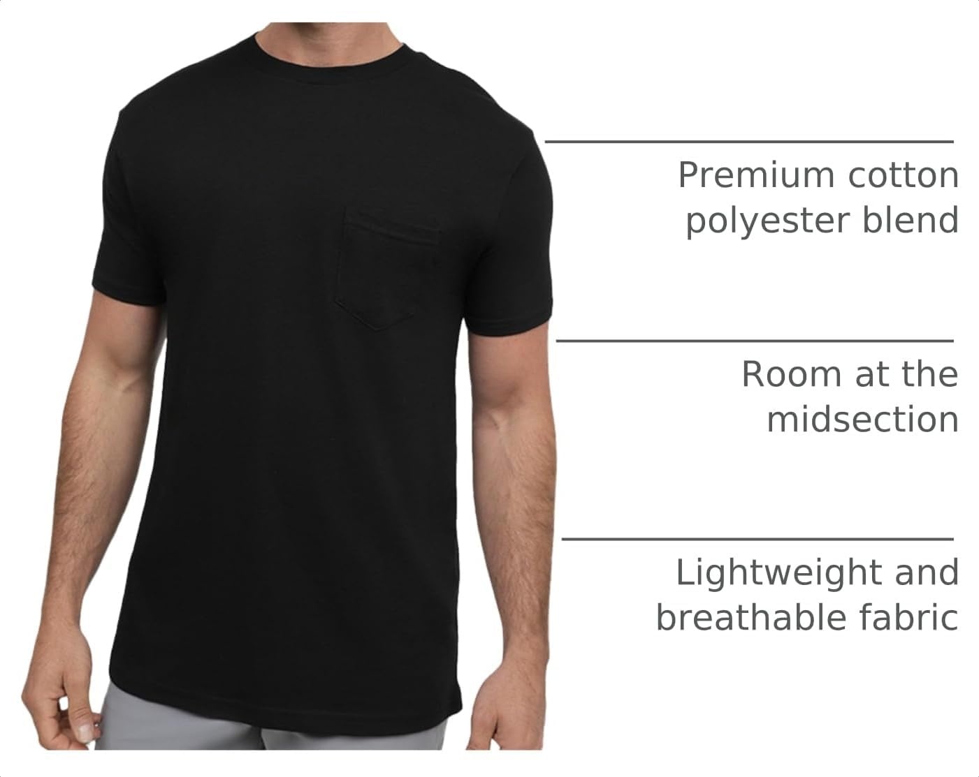 image:imagePocket T Shirts for Men Soft Cotton Crew Neck Fitted Casual Tees S4XLBlack Nologo