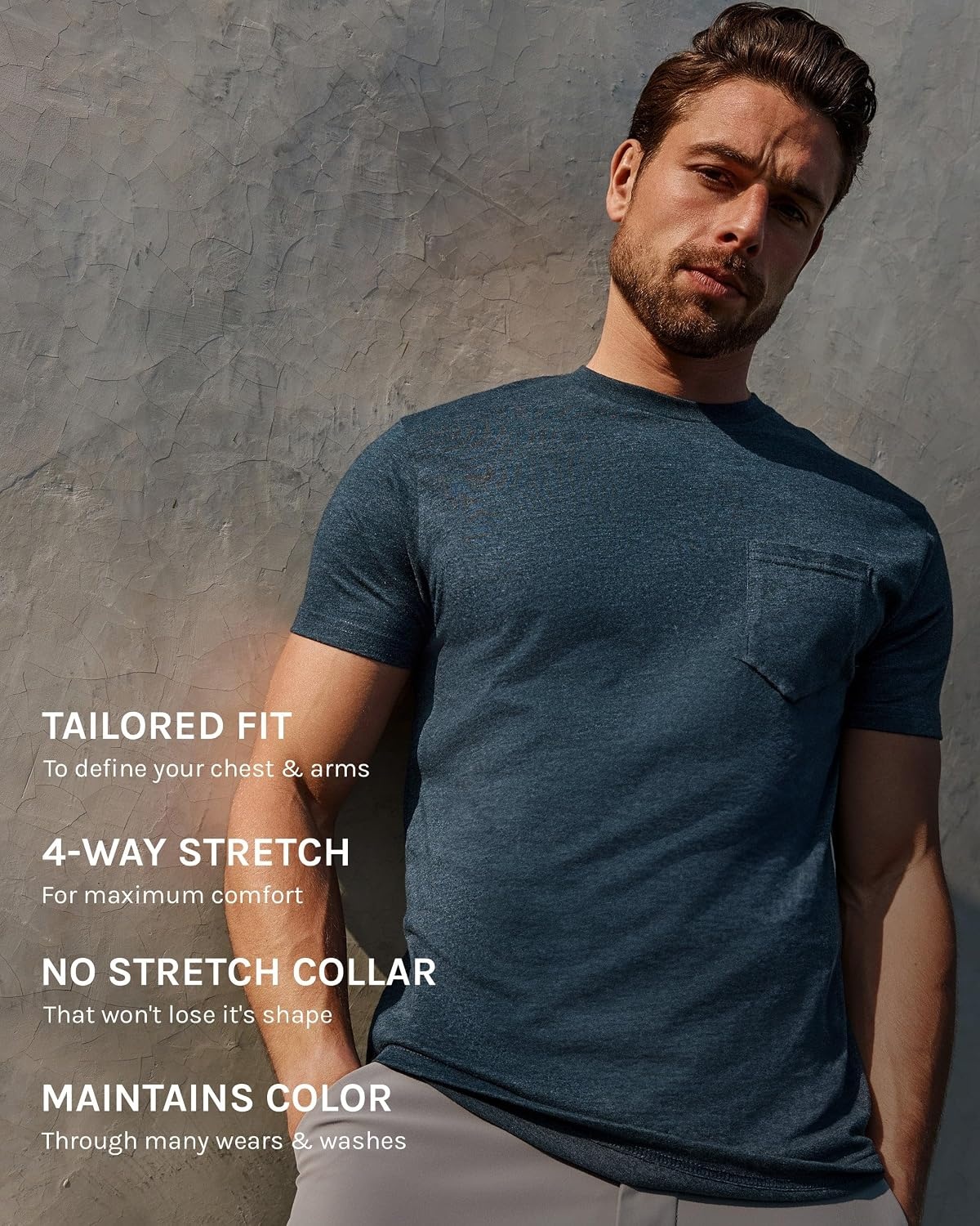 image:imagePocket T Shirts for Men Soft Cotton Crew Neck Fitted Casual Tees S4XLWhite Nologo