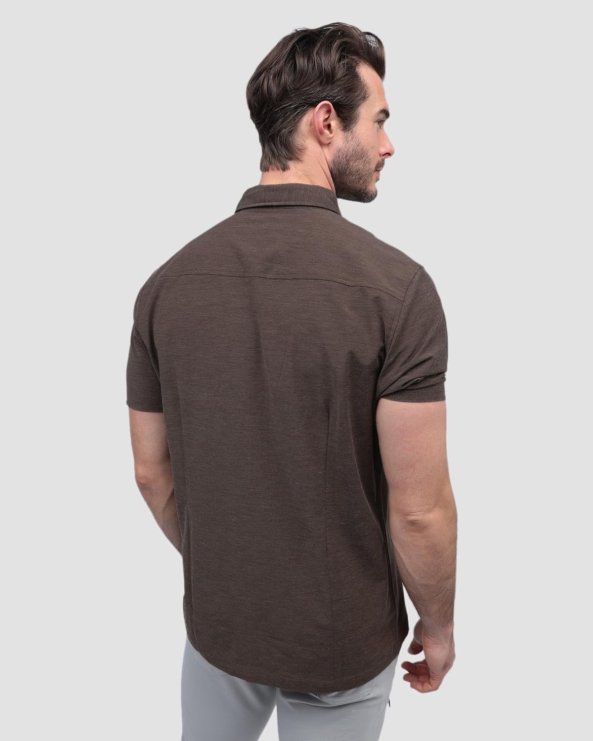 image:imageShort Sleeve Button Down Shirts for Men Slim Fit Stretch Casual S4XLSingle Nonbranded Brown