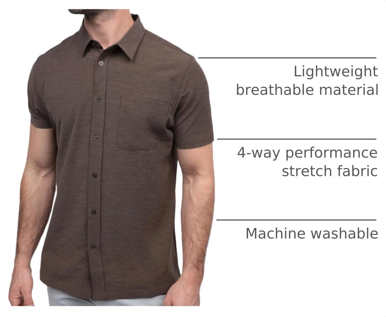 image:imageShort Sleeve Button Down Shirts for Men Slim Fit Stretch Casual S4XLSingle Nonbranded Brown