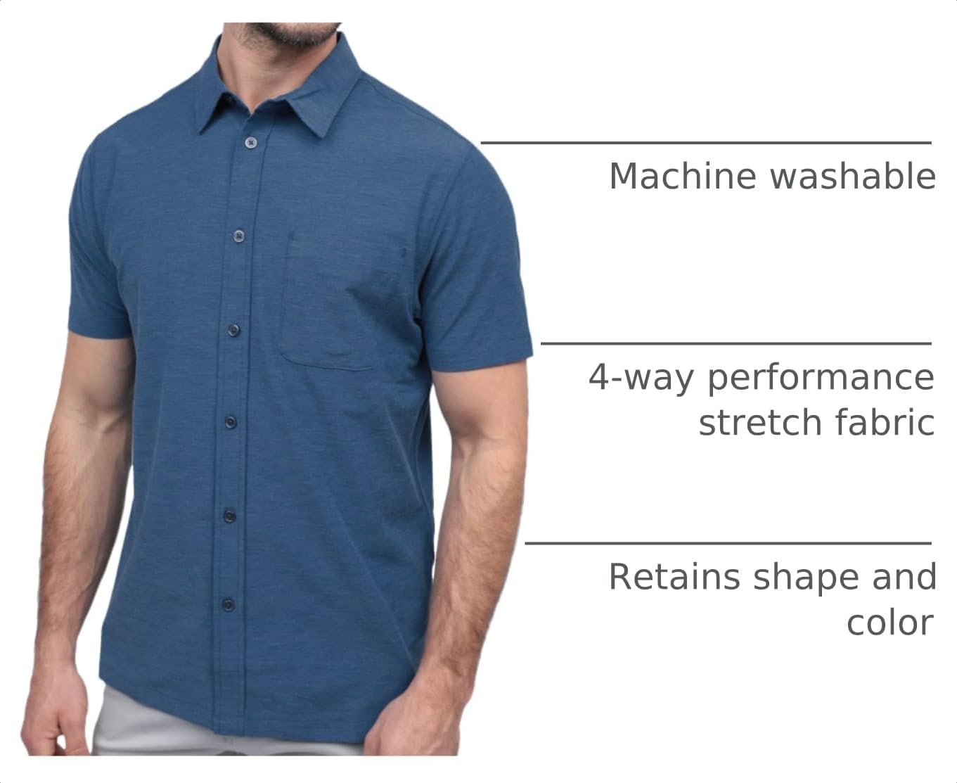 image:imageShort Sleeve Button Down Shirts for Men Slim Fit Stretch Casual S4XLSingle Nonbranded Cool Blue