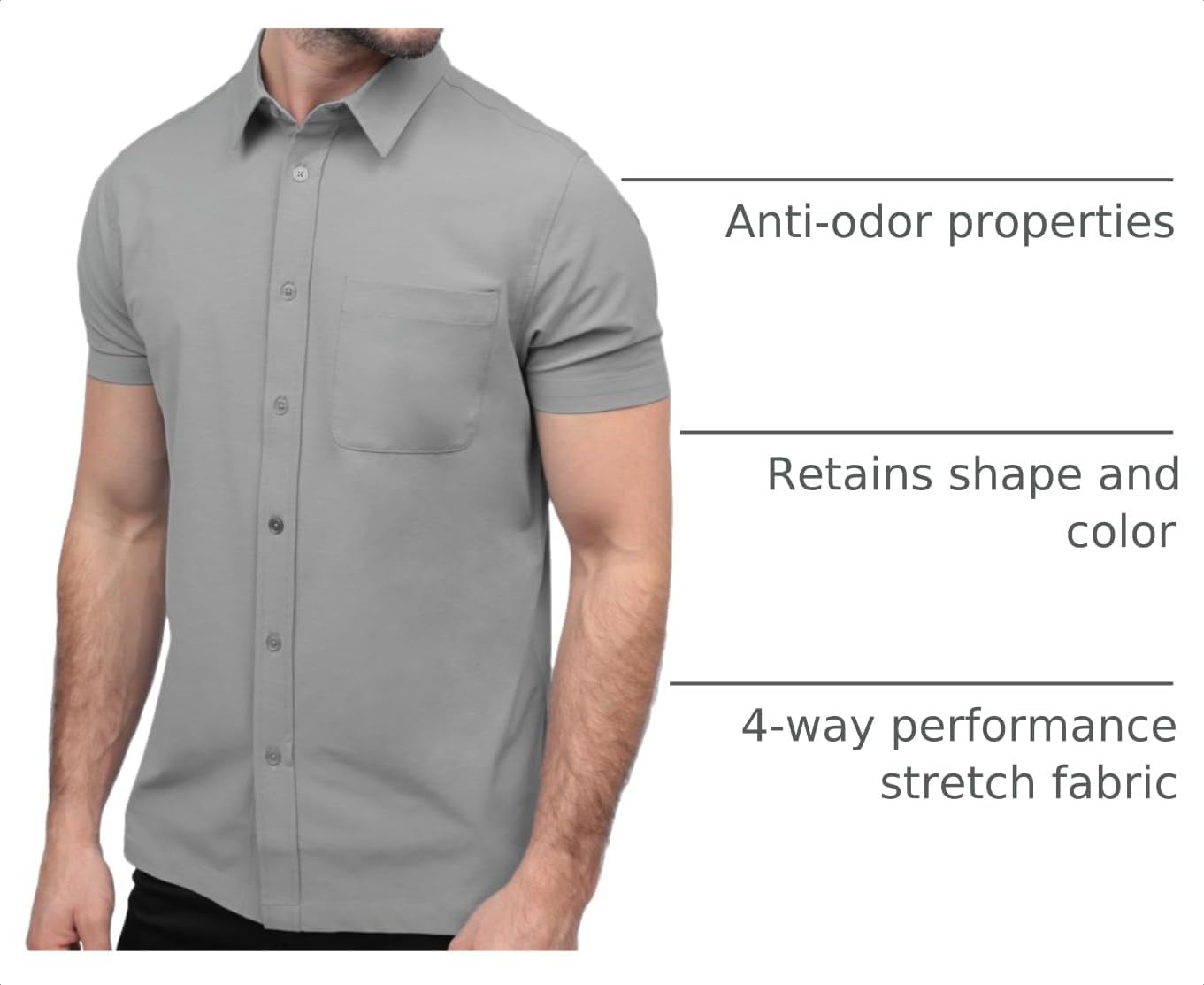 image:imageShort Sleeve Button Down Shirts for Men Slim Fit Stretch Casual S4XLSingle Nonbranded Grey