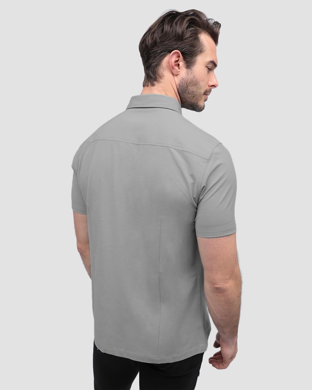 image:imageShort Sleeve Button Down Shirts for Men Slim Fit Stretch Casual S4XLSingle Nonbranded Grey