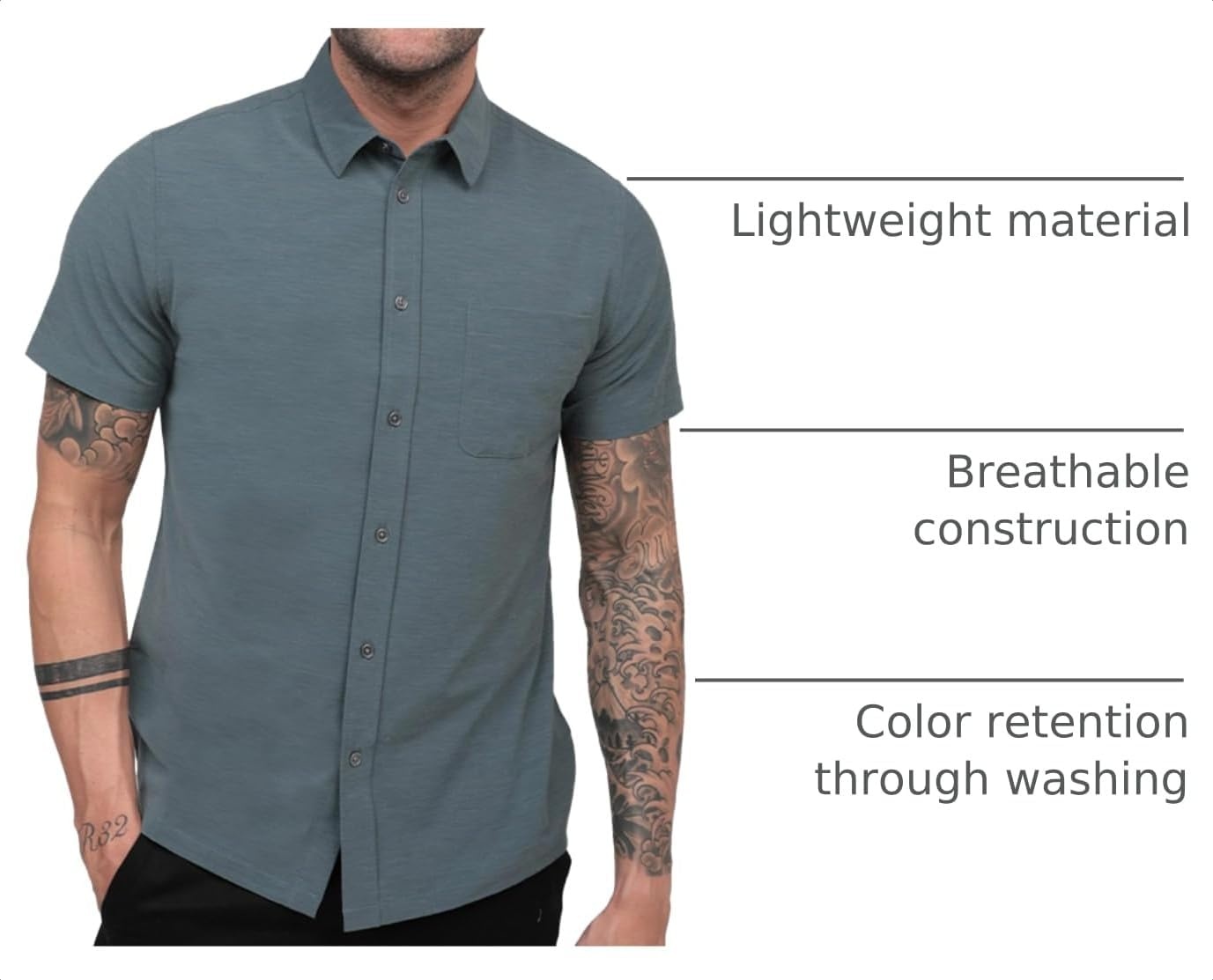 image:imageShort Sleeve Button Down Shirts for Men Slim Fit Stretch Casual S4XLSingle Nonbranded Indigo