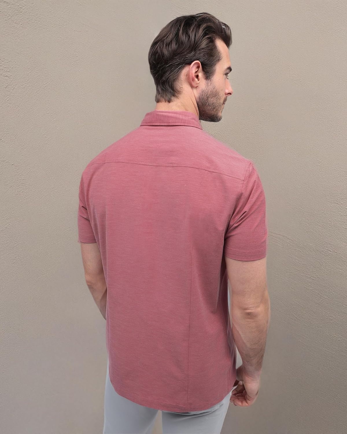 image:imageShort Sleeve Button Down Shirts for Men Slim Fit Stretch Casual S4XLSingle Nonbranded Mauve