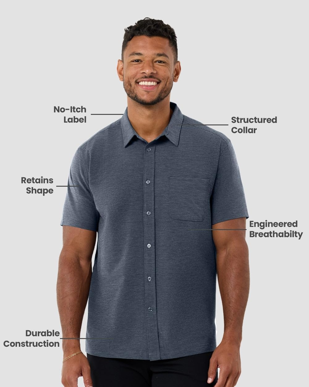 image:imageShort Sleeve Button Down Shirts for Men Slim Fit Stretch Casual S4XLSingle Nonbranded Navy