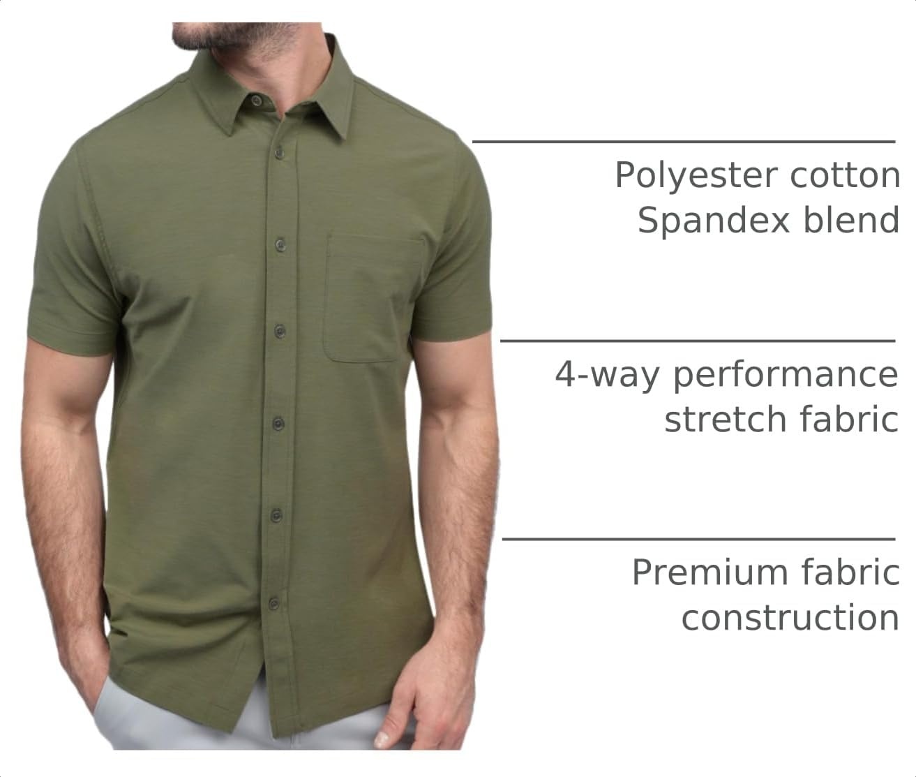 image:imageShort Sleeve Button Down Shirts for Men Slim Fit Stretch Casual S4XLSingle Nonbranded Olive Green