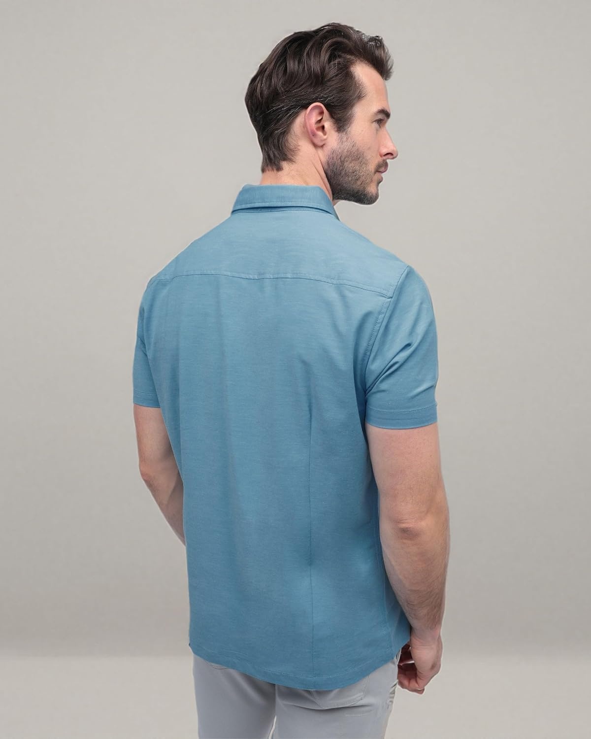 image:imageShort Sleeve Button Down Shirts for Men Slim Fit Stretch Casual S4XLSingle Nonbranded Sky Blue