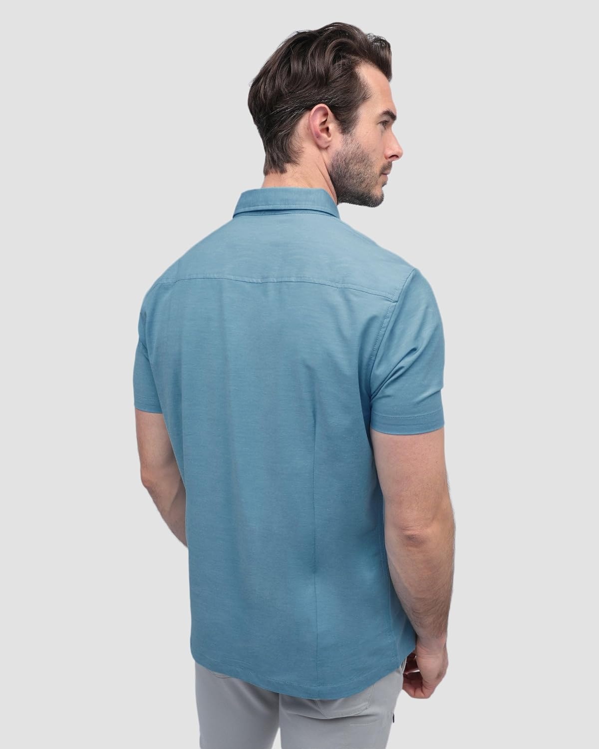 image:imageShort Sleeve Button Down Shirts for Men Slim Fit Stretch Casual S4XLSingle Nonbranded Sky Blue