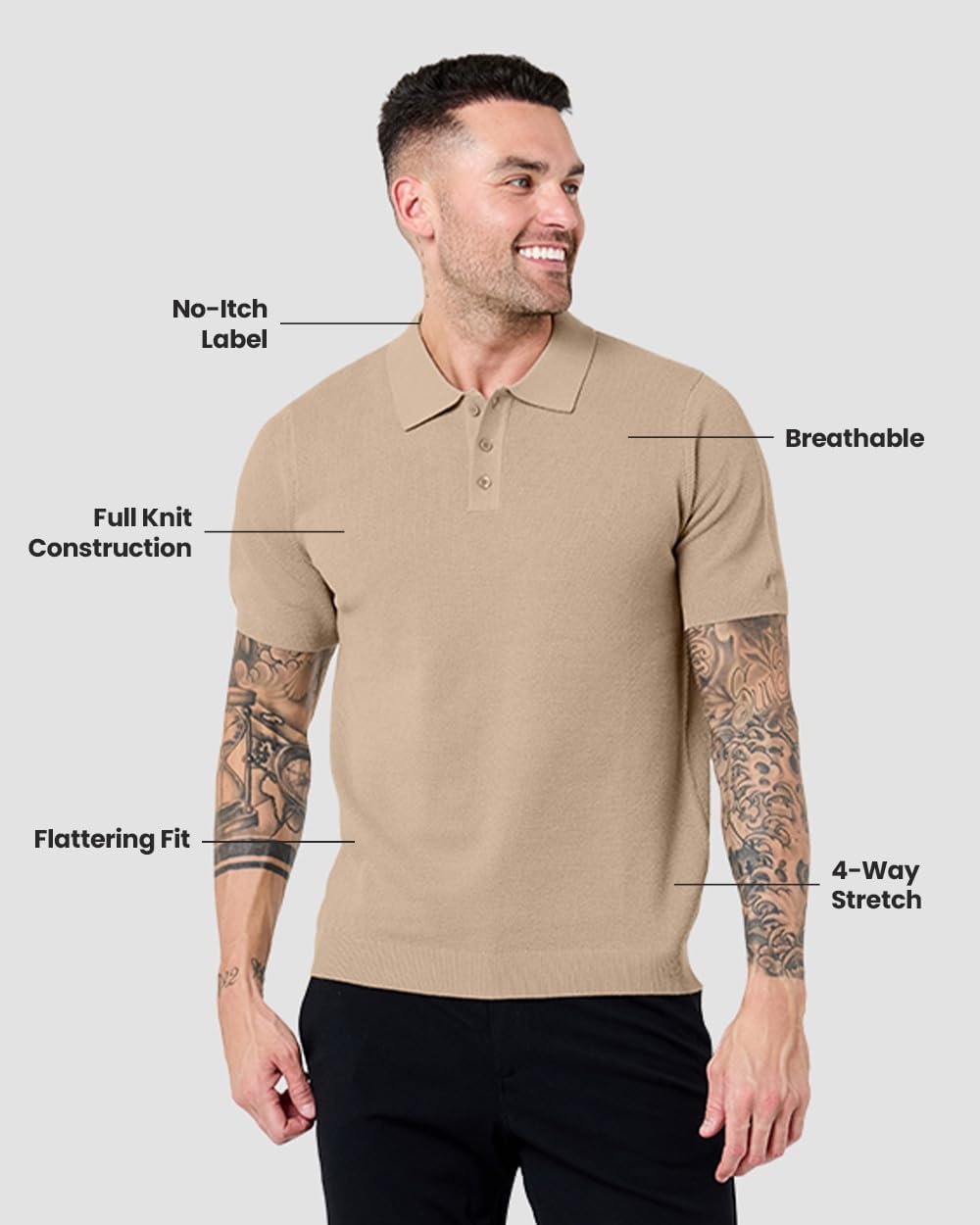 image:imageVista Sweater Polo for Men Short Sleeve Knit Polo Shirt Textured S4XLCream