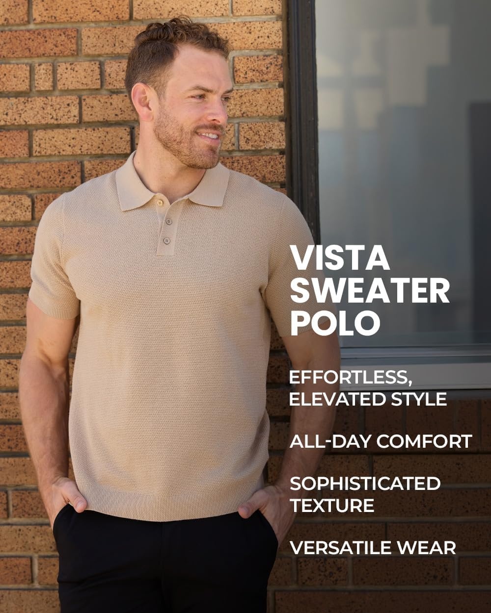 image:imageVista Sweater Polo for Men Short Sleeve Knit Polo Shirt Textured S4XLCream