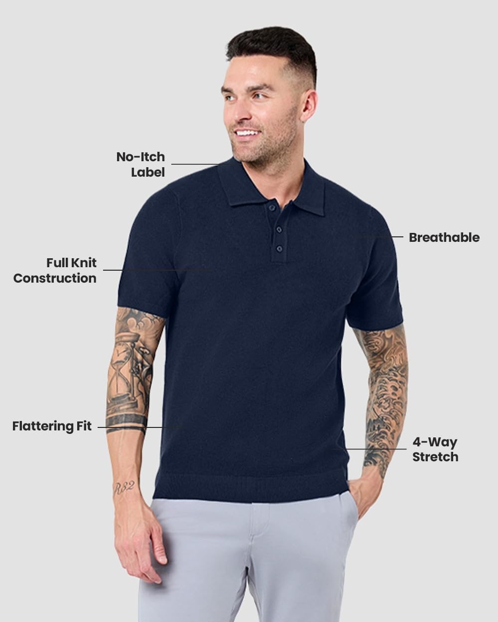 image:imageVista Sweater Polo for Men Short Sleeve Knit Polo Shirt Textured S4XLNavy