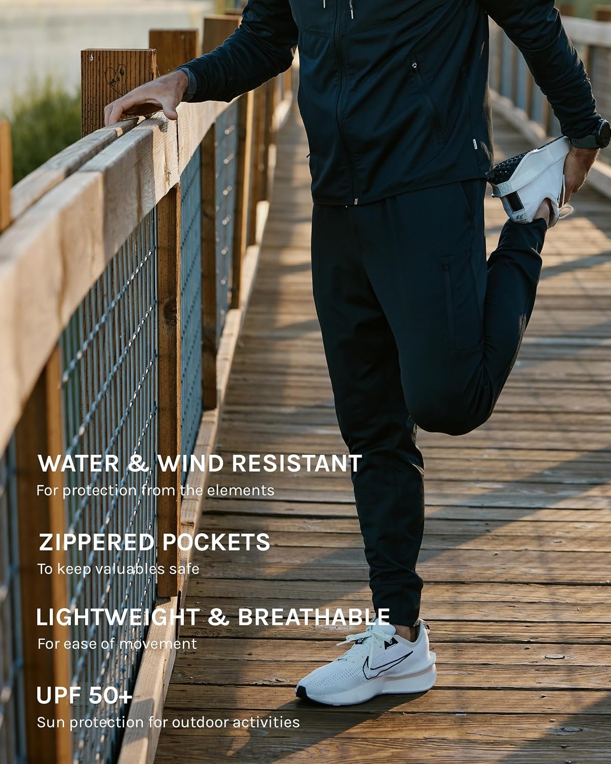 image:imageWorkout Joggers for Men Tapered Gym Pants Zipper Lightweight S4XLBlack