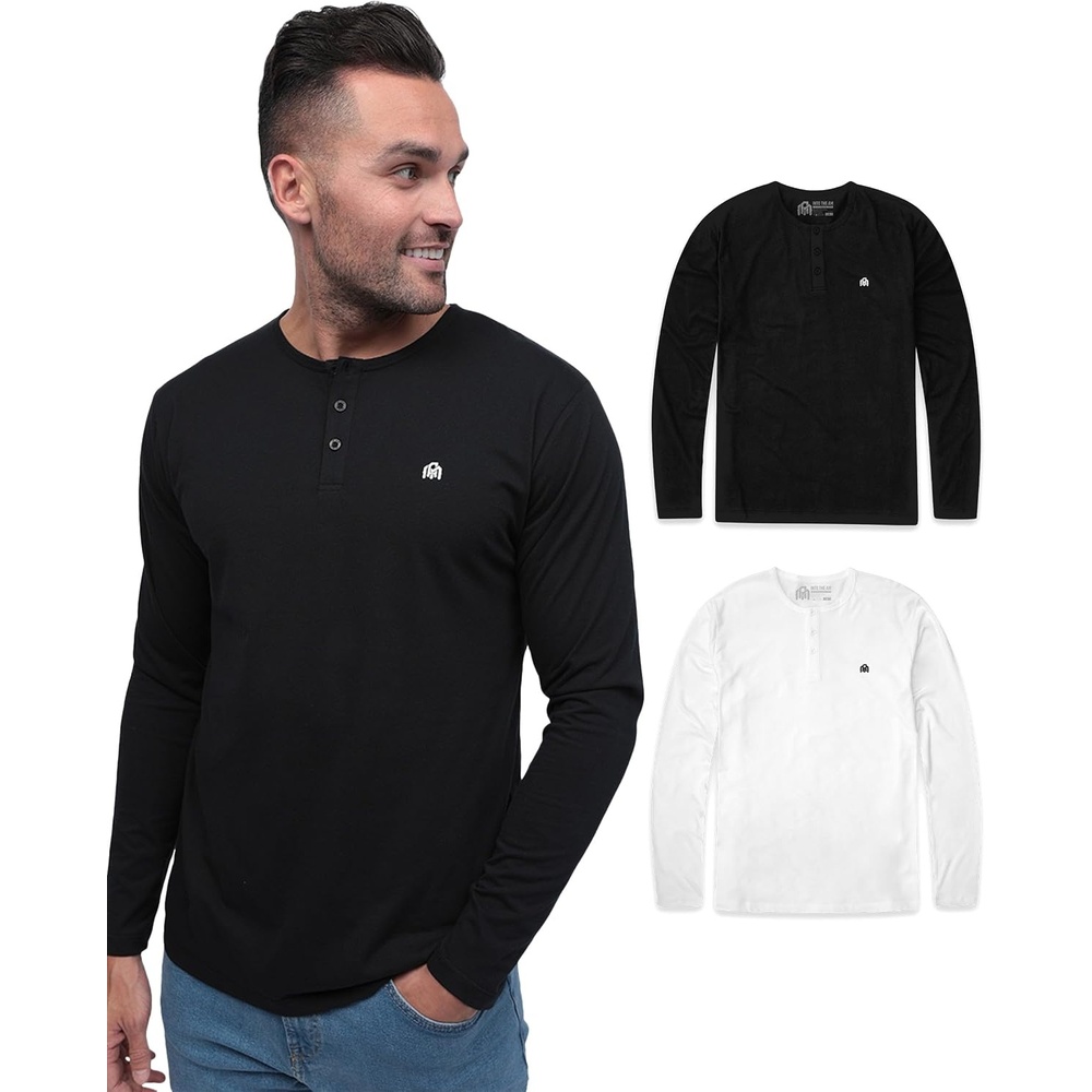 image:imageHenley Shirts for Men Long Sleeve Casual 3 Button Soft Cotton S4XL2 Pack BlackWhite Logo