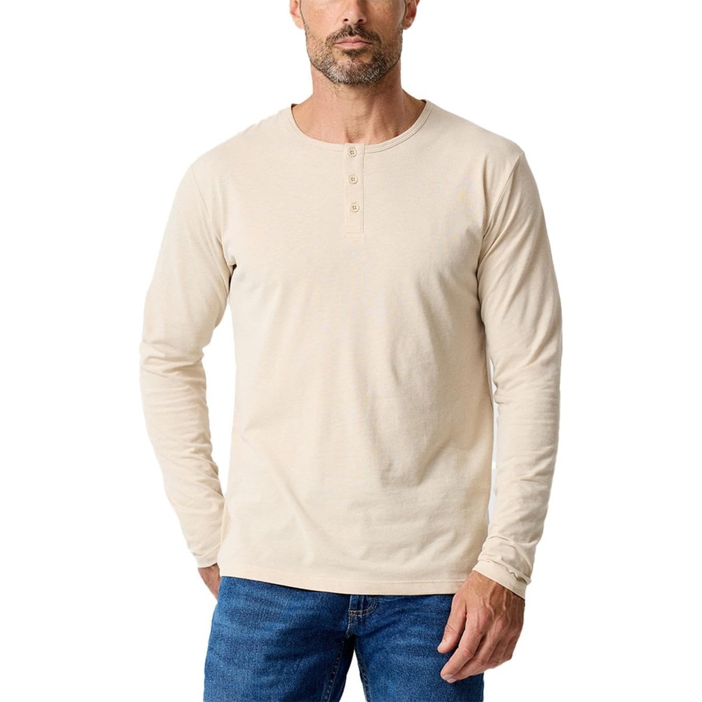 image:imageHenley Shirts for Men Long Sleeve Casual 3 Button Soft Cotton S4XLBeige Nologo