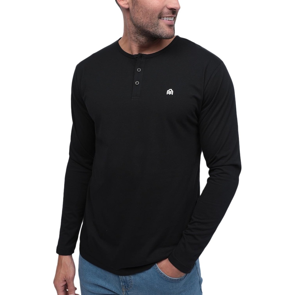 image:imageHenley Shirts for Men Long Sleeve Casual 3 Button Soft Cotton S4XLBlack Logo