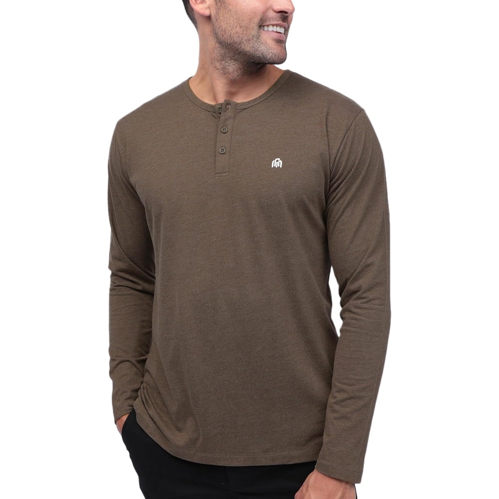 image:imageHenley Shirts for Men Long Sleeve Casual 3 Button Soft Cotton S4XLBrown Logo