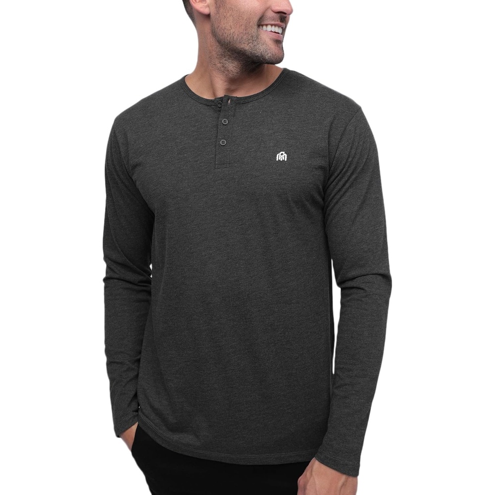 image:imageHenley Shirts for Men Long Sleeve Casual 3 Button Soft Cotton S4XLCharcoal Logo