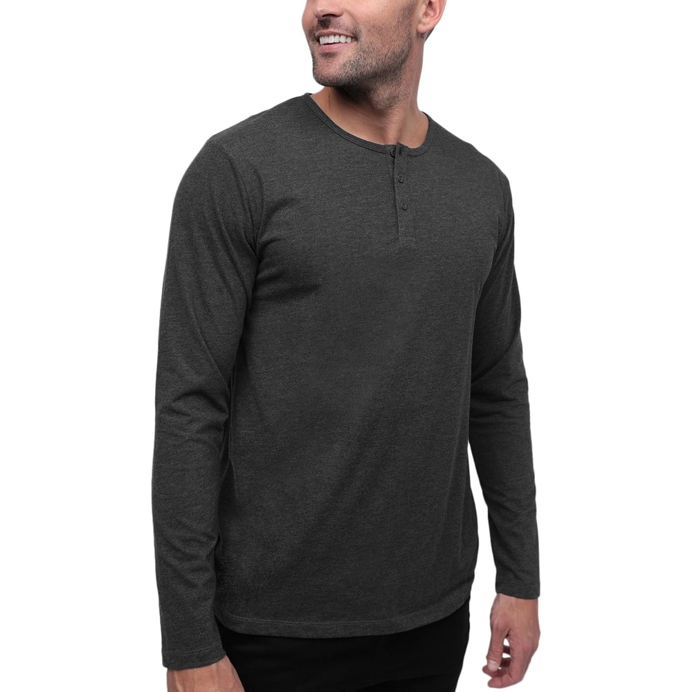 image:imageHenley Shirts for Men Long Sleeve Casual 3 Button Soft Cotton S4XLCharcoal Nologo